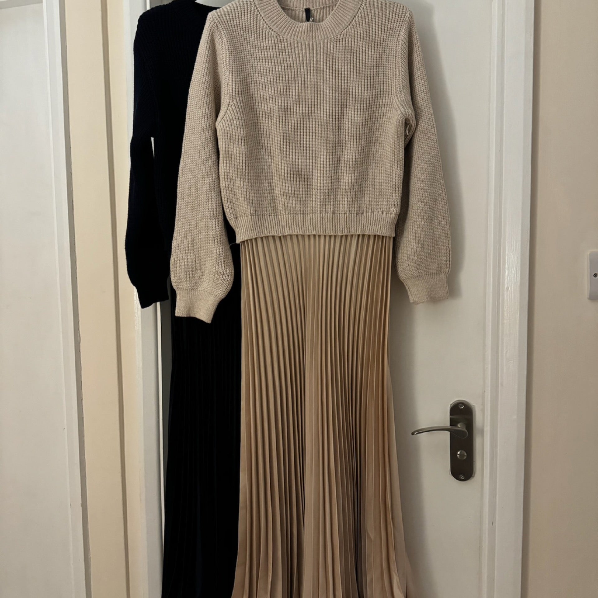 Jumper Dress With Satin Pleated Skirt Taupe only Zpoi
